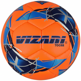 Vizari Tocara bright orange futsal ball with blue geometric patterns and textured hand stitched panels
