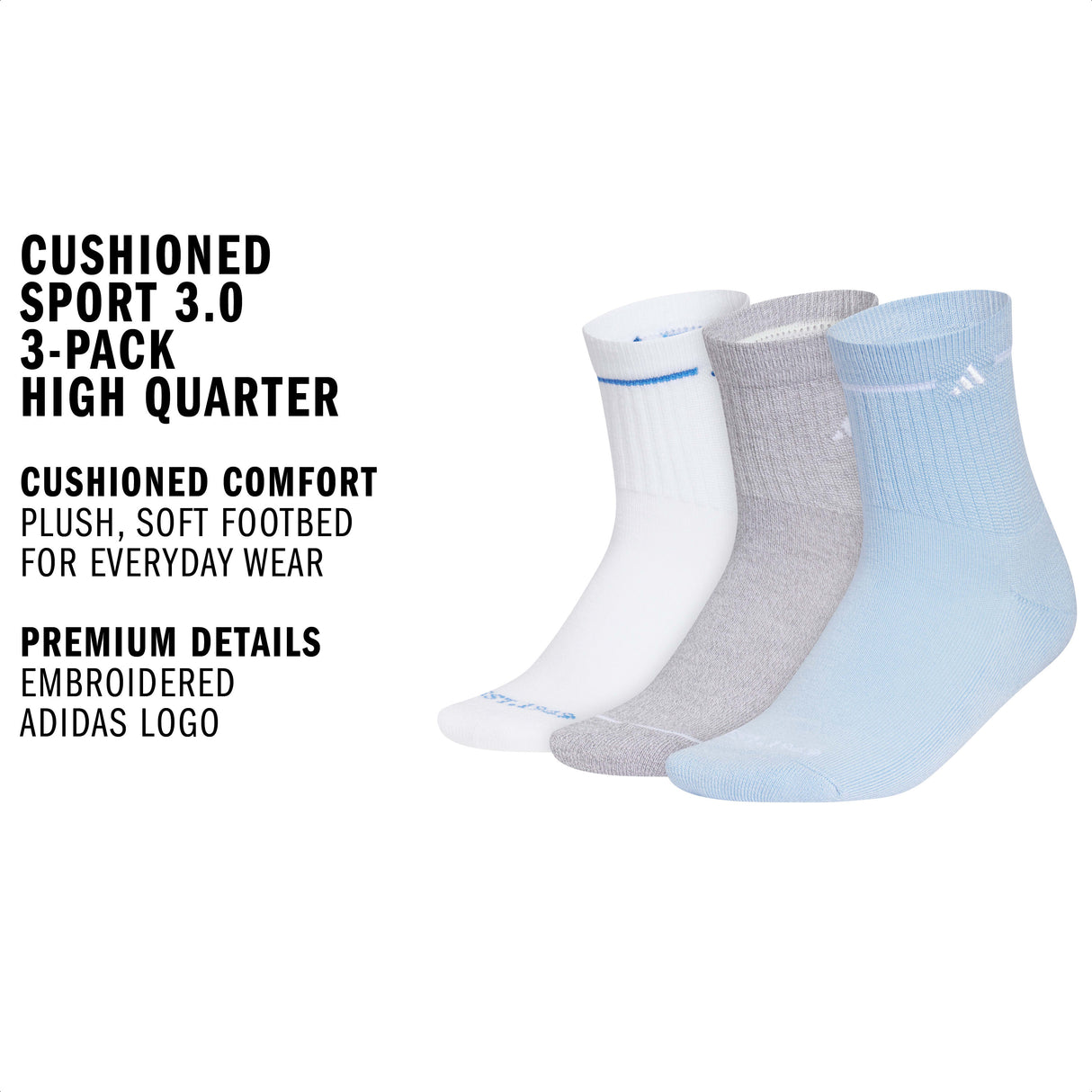 adidas Women's Cushioned Sport 3.0 3-Pack High Quarter Sock-2