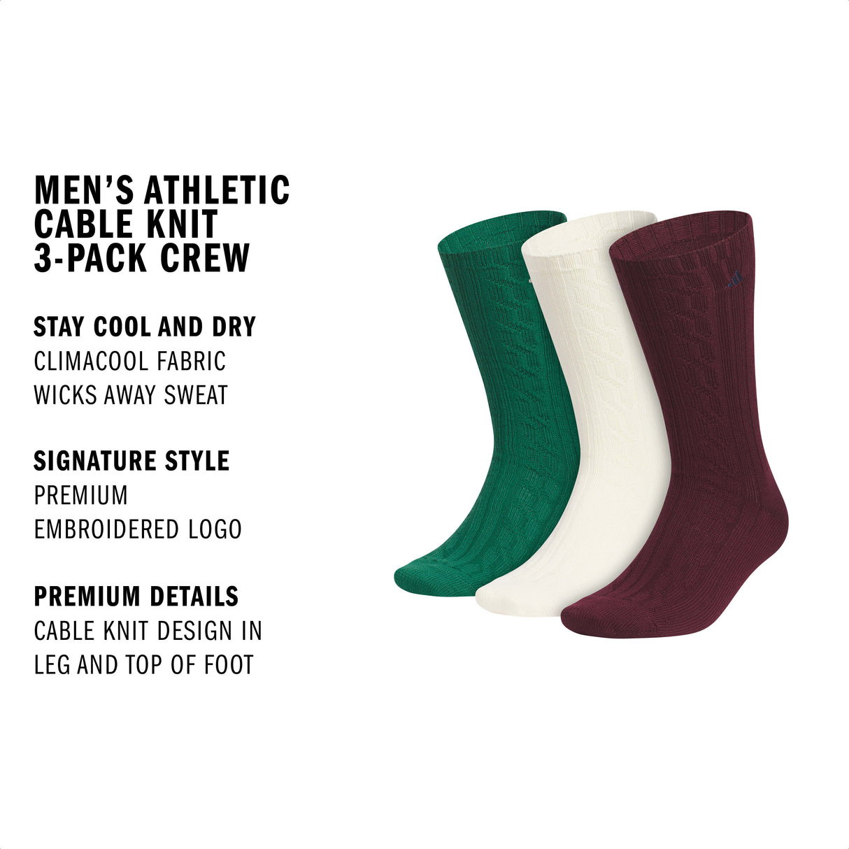 adidas Men's Athletic Cable Knit 3-Pack Crew-2