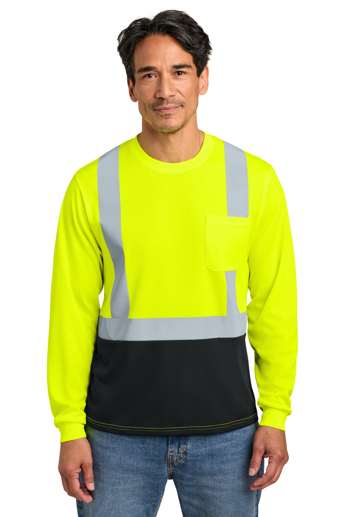 CornerStone Men's   ANSI 107 Class 2 Long Sleeve Mesh Blocked Tee CS207