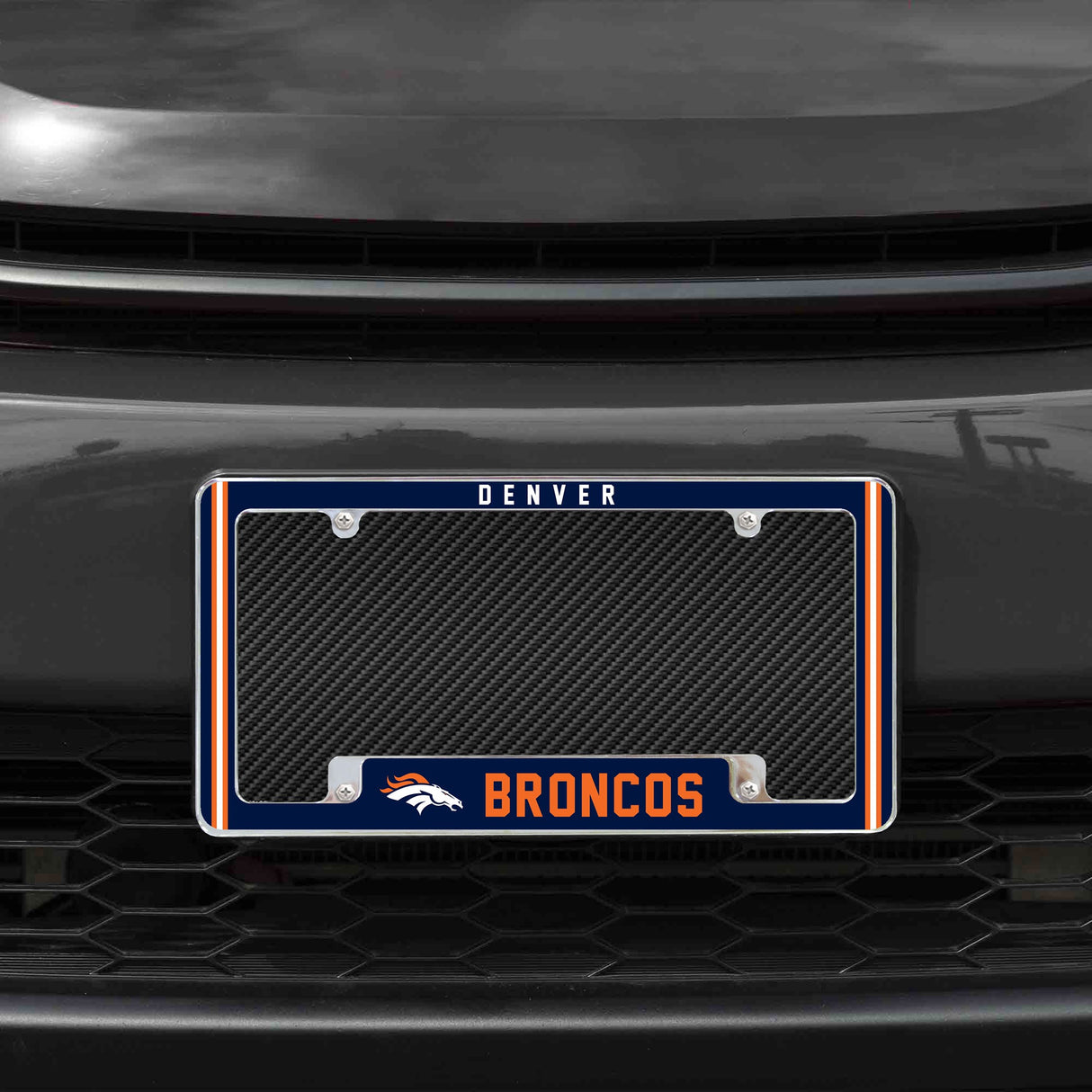 Rico Industries NFL  Denver Broncos Classic 12" x 6" Chrome License Plate Frame-1