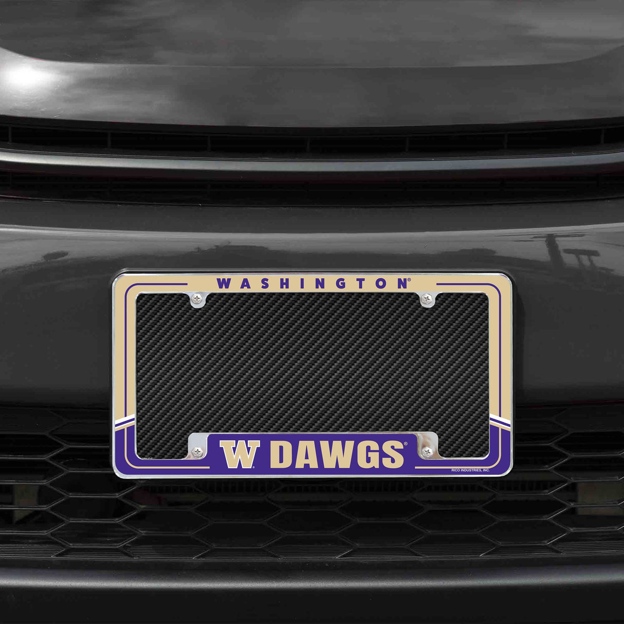 Rico Industries NCAA Washington Huskies Two-Tone 12" x 6" Chrome License Plate Frame-1
