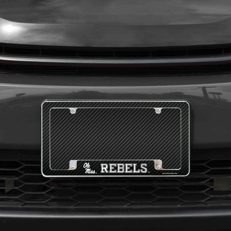 Rico Industries NCAA University of Mississippi - Ole Miss Carbon Fiber 12" x 6" Chrome License Plate Frame-1