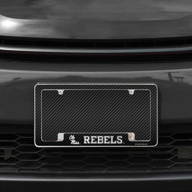 Rico Industries NCAA University of Mississippi - Ole Miss Carbon Fiber 12" x 6" Chrome License Plate Frame-1