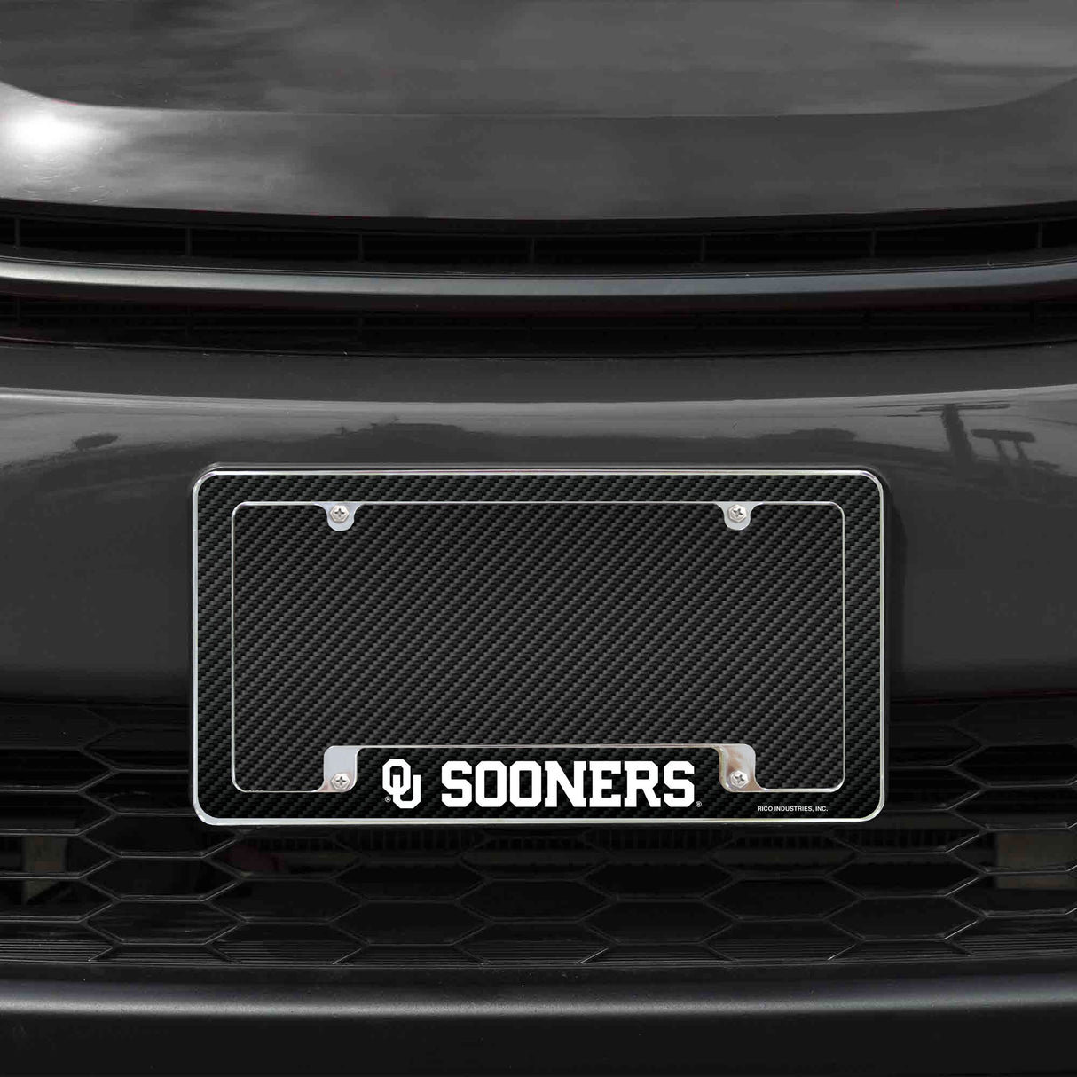 Rico Industries NCAA Oklahoma Sooners Carbon Fiber 12" x 6" Chrome License Plate Frame-1