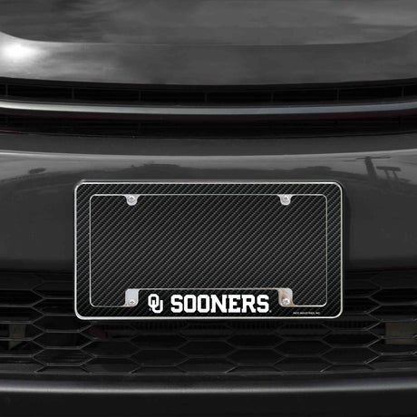 Rico Industries NCAA Oklahoma Sooners Carbon Fiber 12" x 6" Chrome License Plate Frame-1