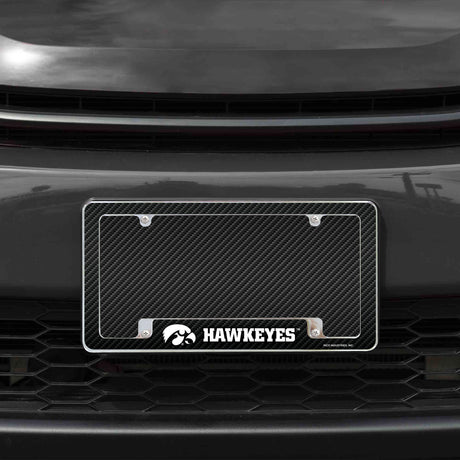 Rico Industries NCAA Iowa Hawkeyes Carbon Fiber 12" x 6" Chrome License Plate Frame-1