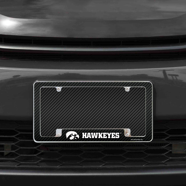 Rico Industries NCAA Iowa Hawkeyes Carbon Fiber 12" x 6" Chrome License Plate Frame-1