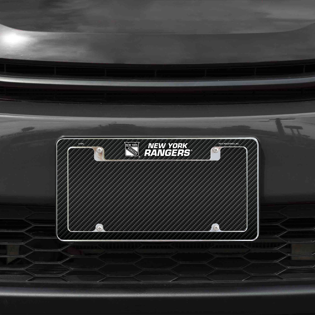 Rico Industries NHL  New York Rangers Black 12" x 6" Chrome License Plate Frame-1