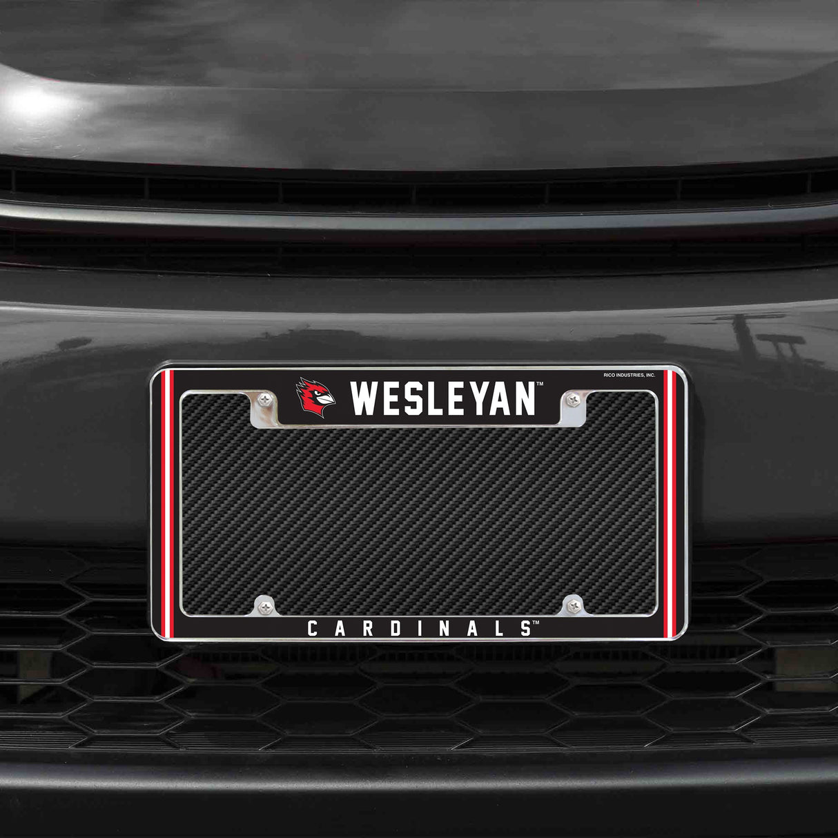 Rico Industries NCAA Wesleyan University Cardinals 12" x 6" Chrome License Plate Frame-1
