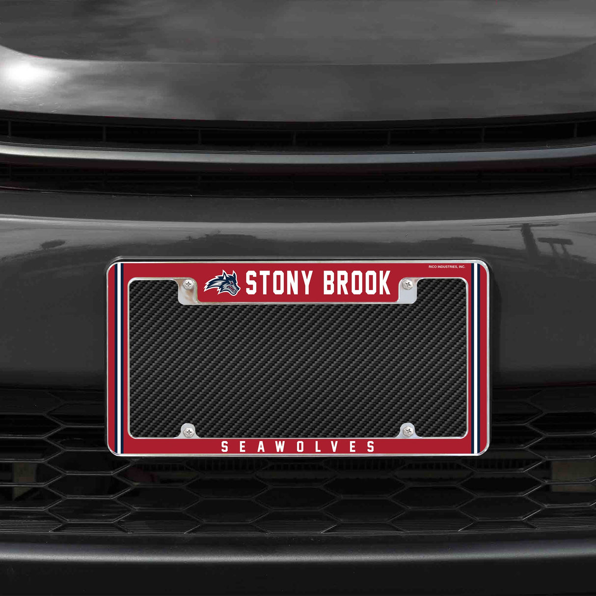 Rico Industries NCAA Stony Brook Seawolves 12" x 6" Chrome License Plate Frame-1