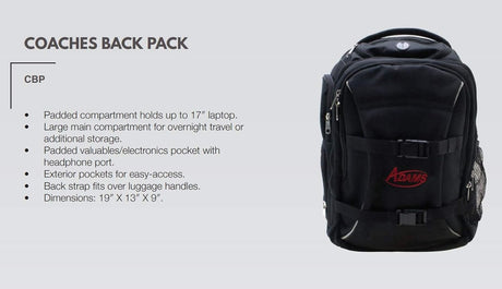 Adams Coach's Laptop Back Pack Unisex Accessories Bags & Backpacks