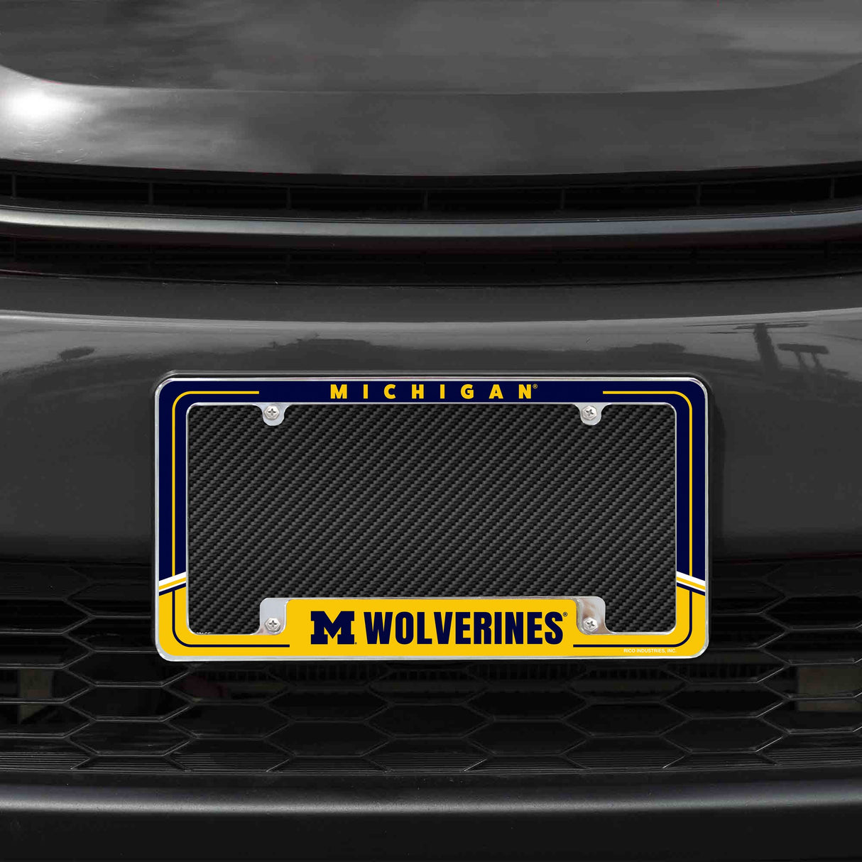Rico Industries NCAA Michigan Wolverines Two-Tone 12" x 6" Chrome License Plate Frame-1