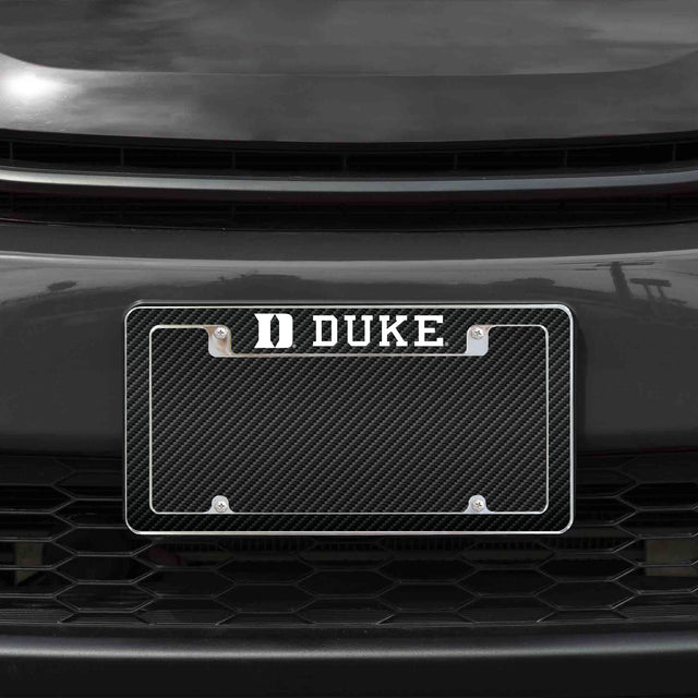 Rico Industries NCAA Duke Blue Devils Carbon Fiber Design 12" x 6" Chrome License Plate Frame-1
