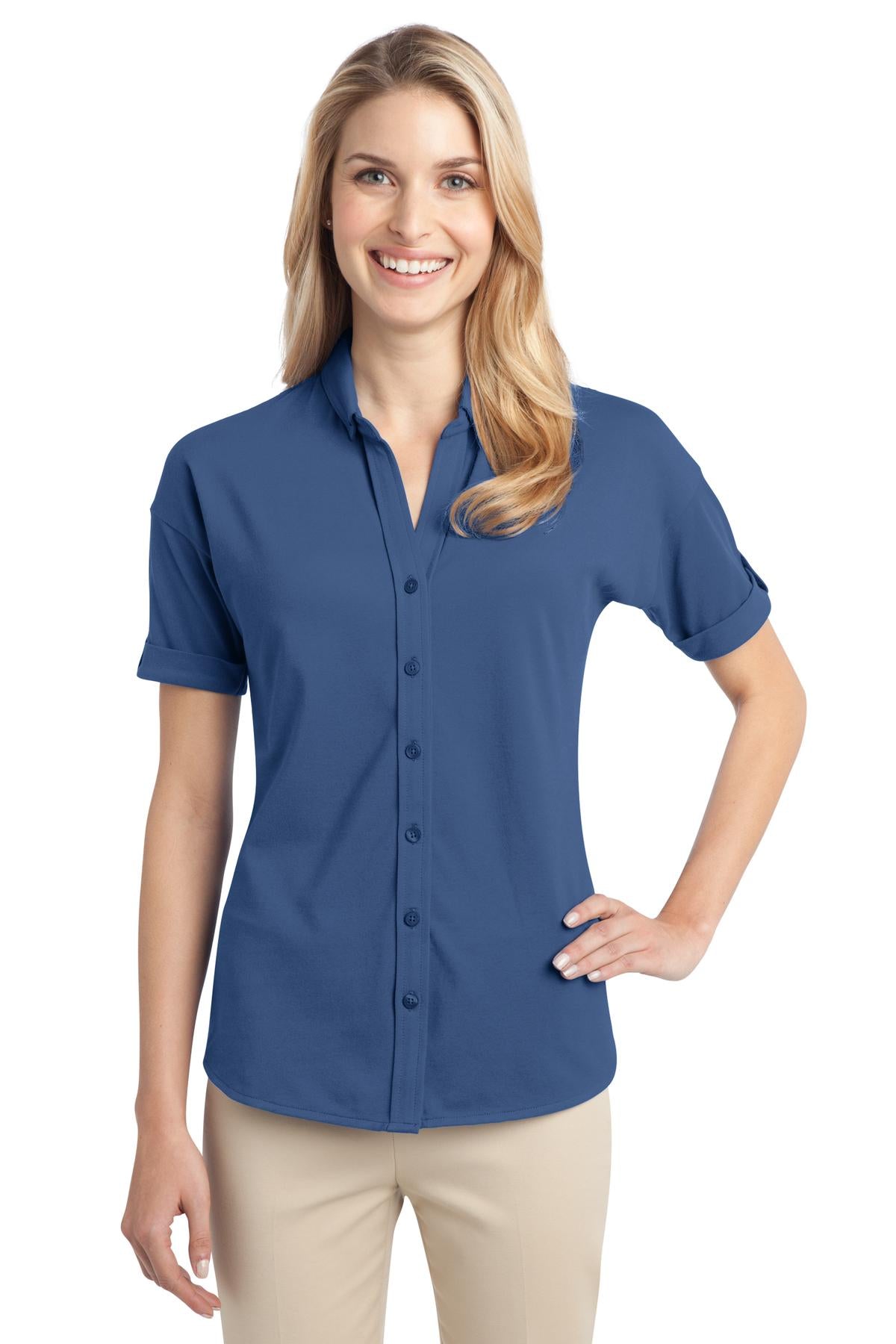 Port Authority Women's   Stretch Pique Button-Front Shirt-1