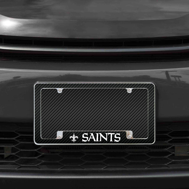 Rico Industries NFL  New Orleans Saints Black 12" x 6" Chrome License Plate Frame-1
