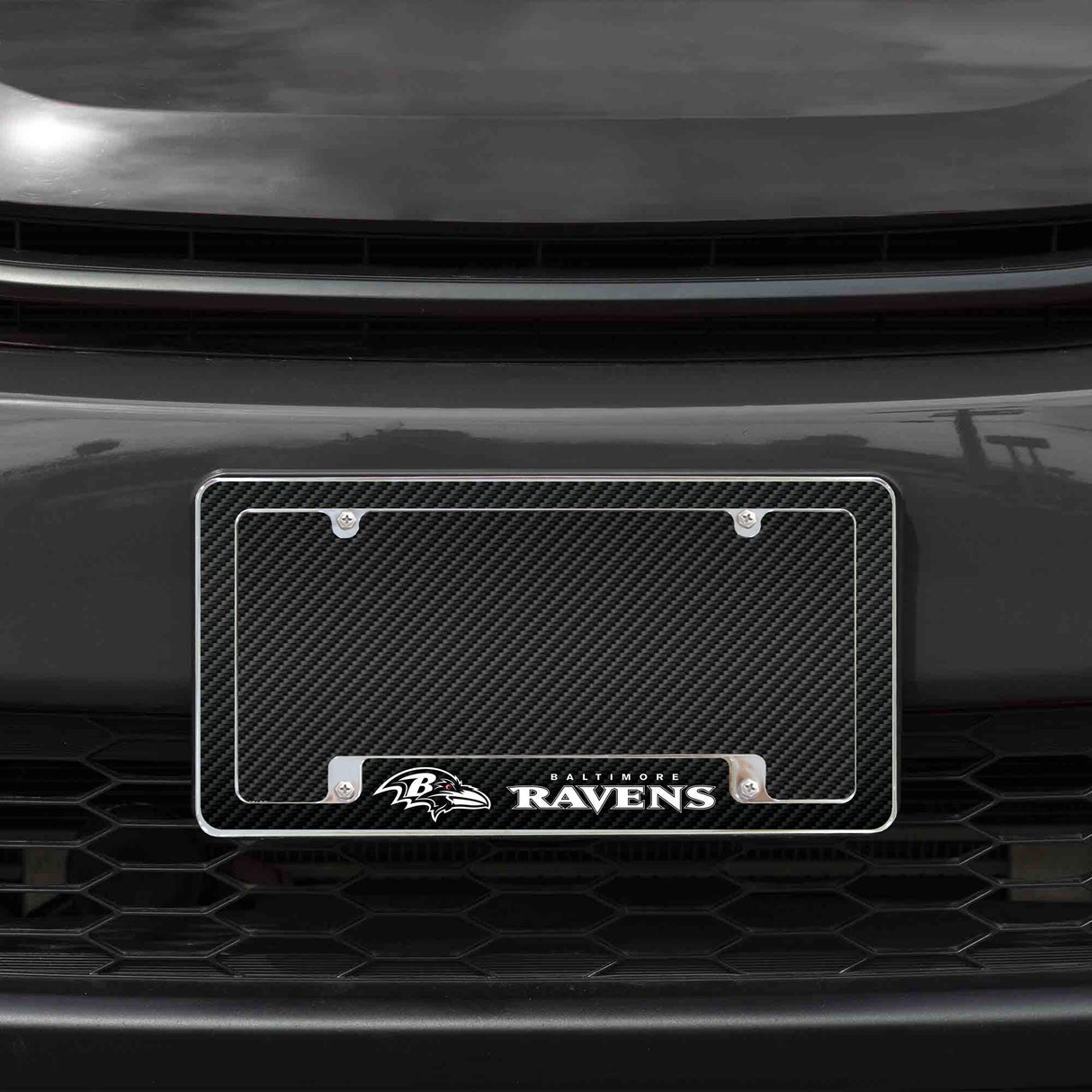 Rico Industries NFL  Baltimore Ravens Black 12" x 6" Chrome License Plate Frame-1