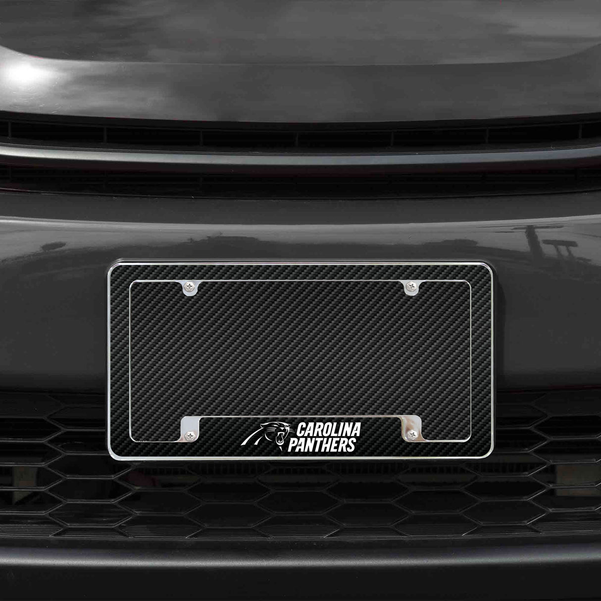 Rico Industries NFL  Carolina Panthers Black 12" x 6" Chrome License Plate Frame-1