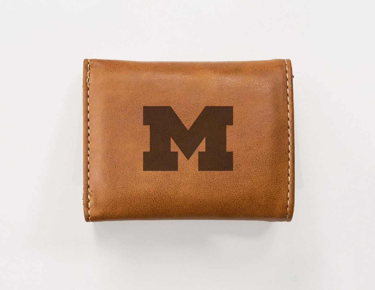 Rico Industries NCAA Michigan Wolverines  Laser Engraved Faux Leather Trifold Wallet-1