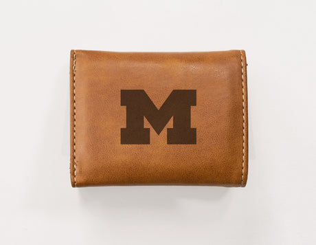 Rico Industries NCAA Michigan Wolverines  Laser Engraved Faux Leather Trifold Wallet-1