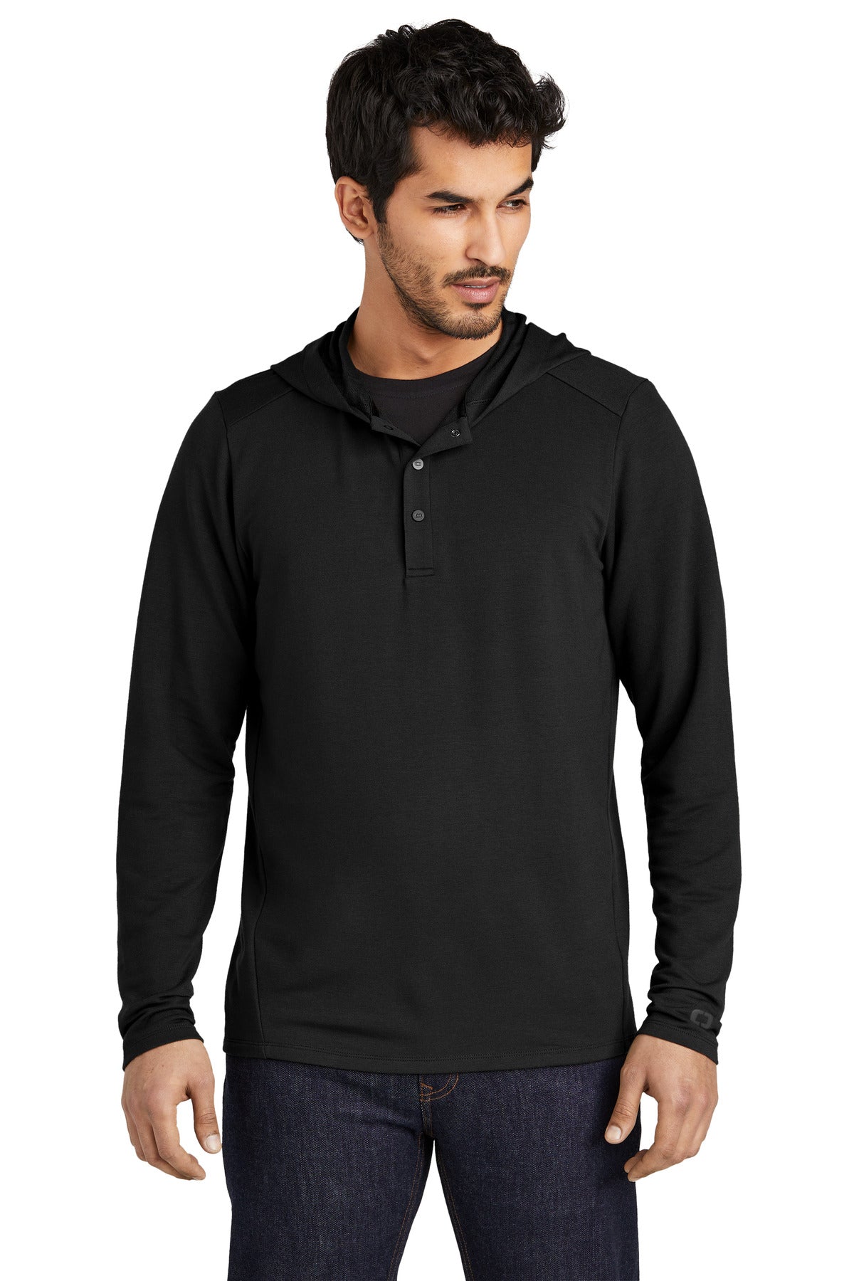 OGIO Men's Luuma Flex Hooded Henley Sweatshirt. LOG850 OGIO