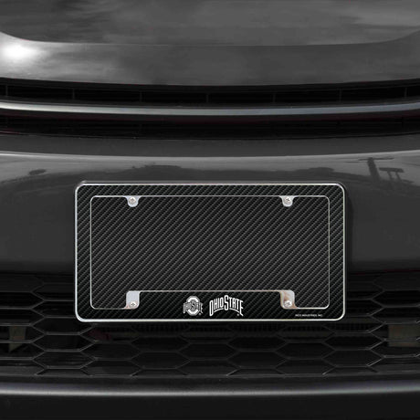 Rico Industries NCAA Ohio State Buckeyes Carbon Fiber 12" x 6" Chrome License Plate Frame-1