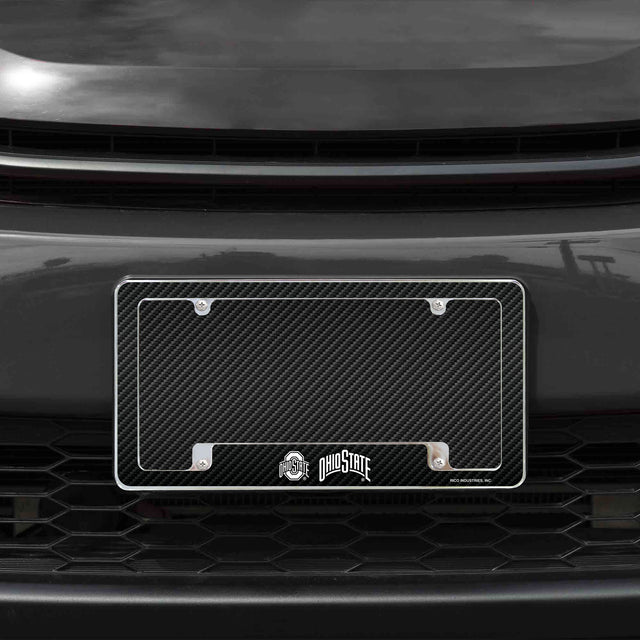 Rico Industries NCAA Ohio State Buckeyes Carbon Fiber 12" x 6" Chrome License Plate Frame-1