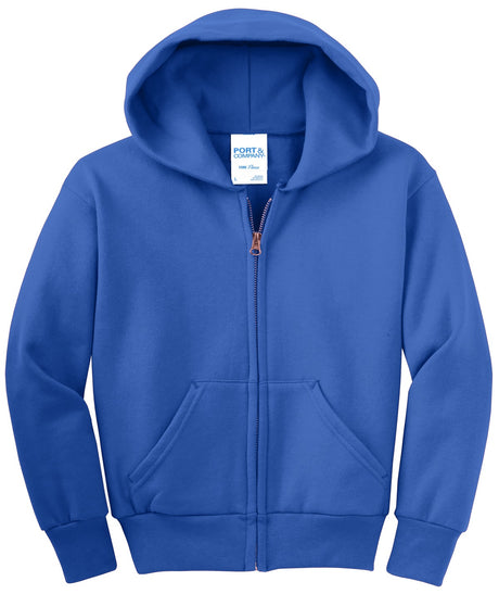 Port & Company - Youth Core Fleece Full-Zip Hooded Sweatshirt Youth Apparel Hoodies & Sweatshirts