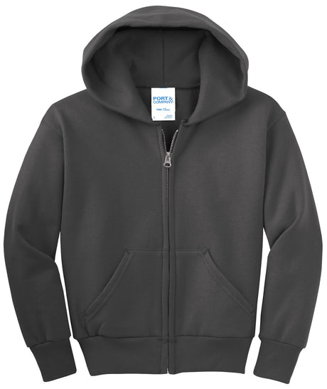 Port & Company - Youth Core Fleece Full-Zip Hooded Sweatshirt Youth Apparel Hoodies & Sweatshirts