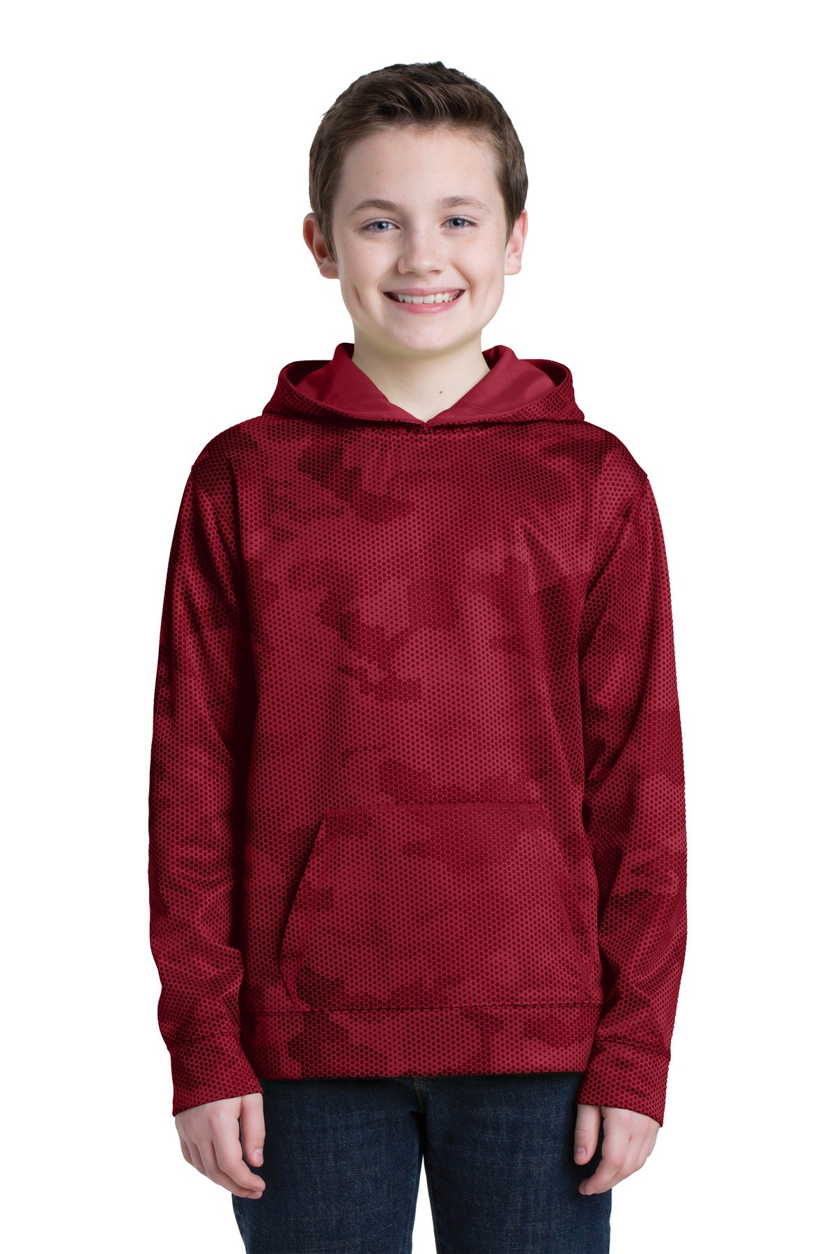 Sport-Tek Youth   Sport-Wick   CamoHex Fleece Hooded Pullover-1