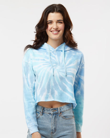 Colortone Women's Tie-Dyed Crop Hooded Sweatshirt Colortone