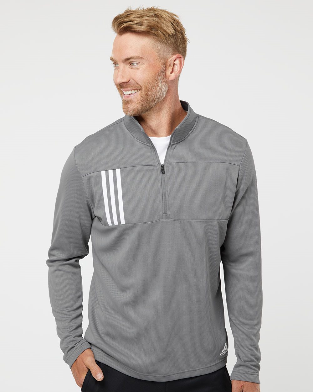 adidas Men's 3-Stripes Double Knit Quarter-Zip Pullover