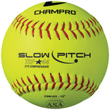 Champro One Dozen ASA/USA Yellow Leather Cover Slow Pitch 12" Softballs