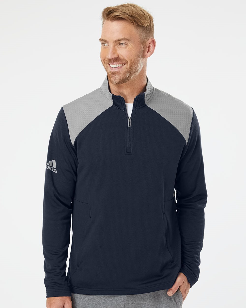 adidas Men's Textured Mixed Media Quarter-Zip Pullover
