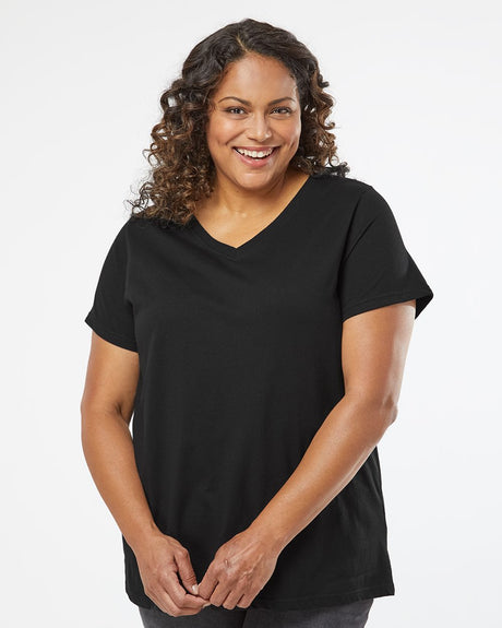 LAT Women's Curvy Collection Fine Jersey V-Neck T-Shirt LAT