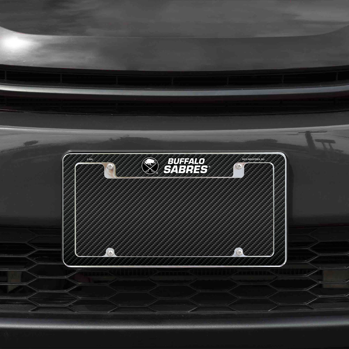 Rico Industries NHL  Buffalo Sabres Black 12" x 6" Chrome License Plate Frame-1