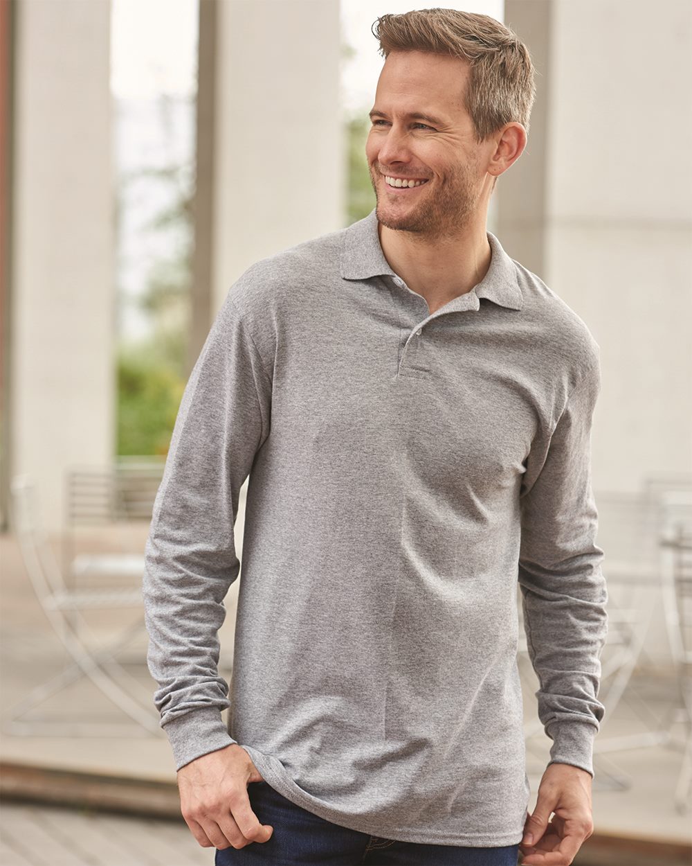 JERZEES Men's SpotShield 50/50 Long Sleeve Polo JERZEES