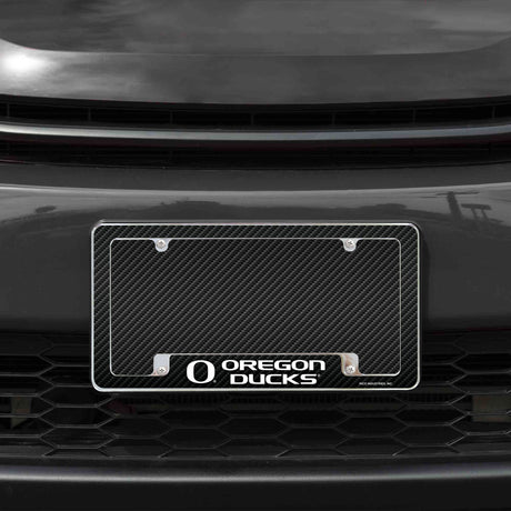 Rico Industries NCAA Oregon Ducks Carbon Fiber 12" x 6" Chrome License Plate Frame-1