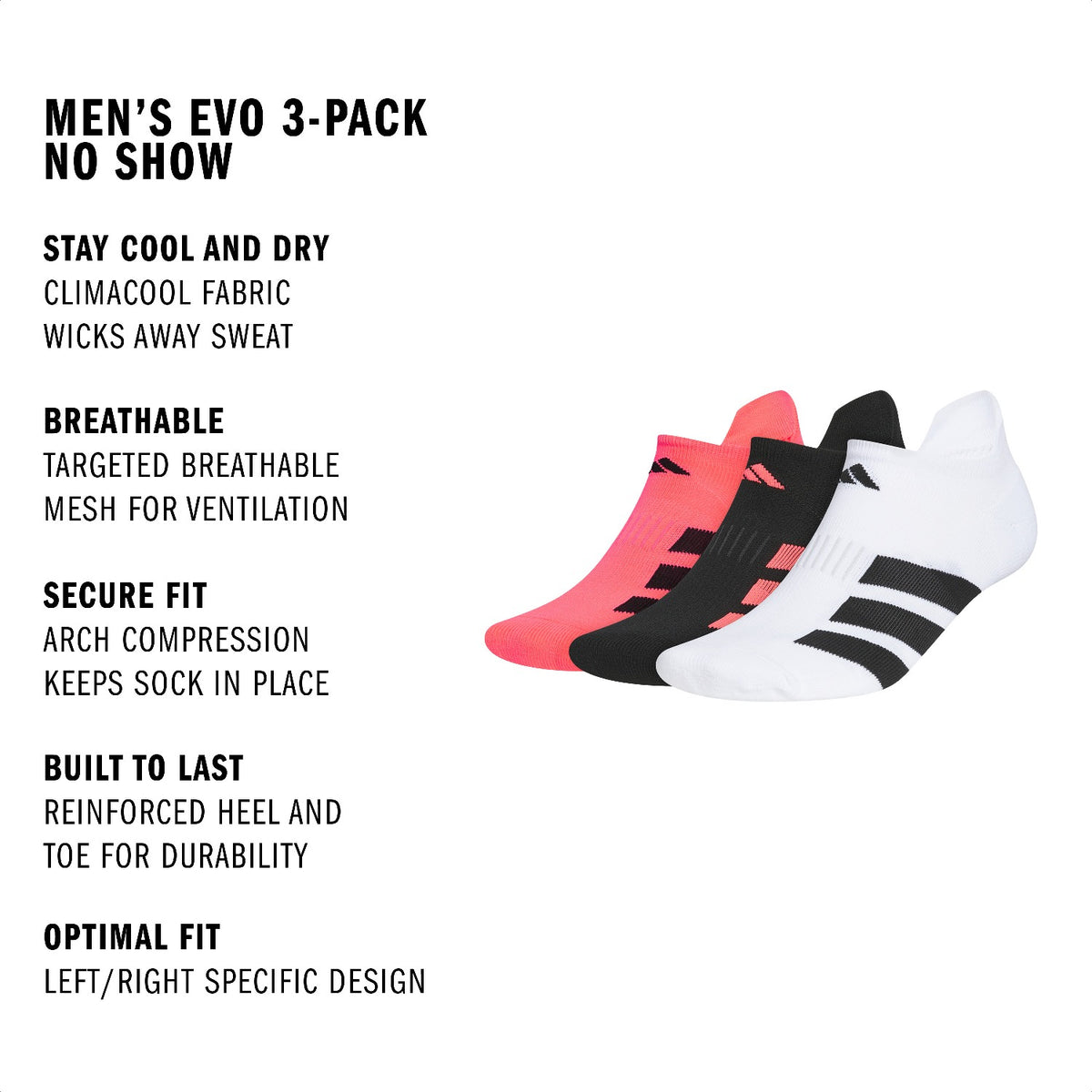 adidas Men's EVO 3-Pack No Show Sock-2