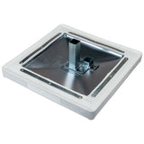 White molded three base set base plate with metal mounting frame and central vertical post
