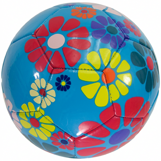 Blue Vizari Blossom soccer ball decorated with large colorful flowers