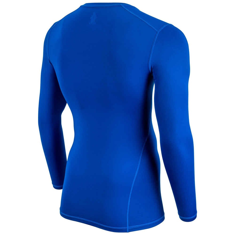 Back view of a blue Champro Youth Lightning 2.0 compression long sleeve jersey
