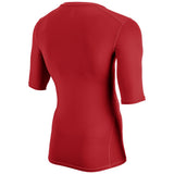 Back view of a plain red Champro Youth Lightning 2.0 compression half sleeve jersey with a curved hem