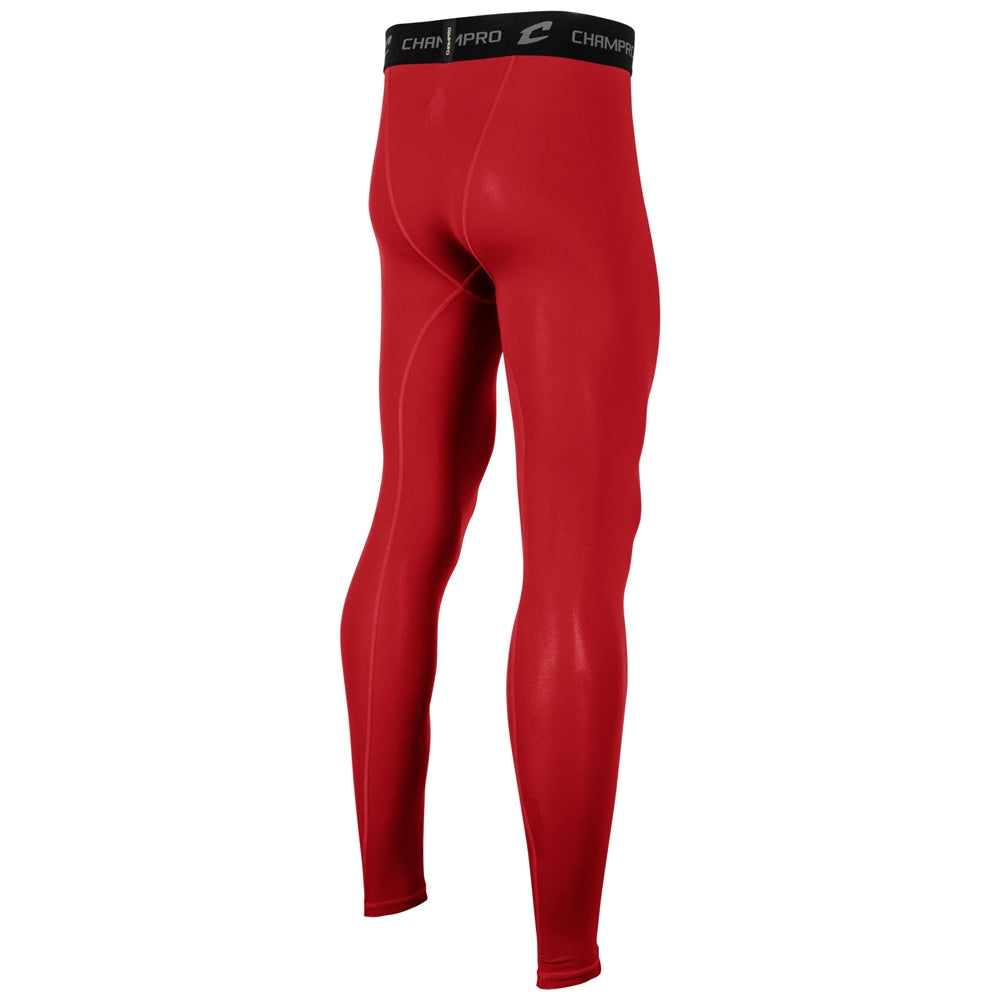 Red Champro Youth Lightning 2.0 compression full length tights with black waistband