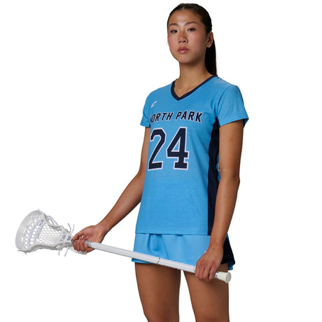 Custom V-Neck Cap Sleeve Fitted T-Shirt Womens,Girls Team Lacrosse Jerseys