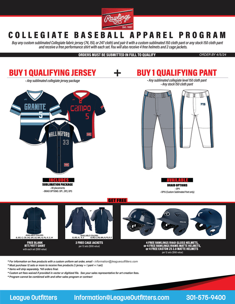 Rawlings Collegiate Baseball Uniform Package