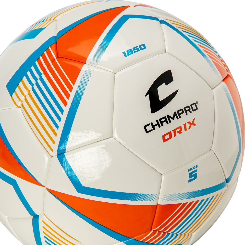 Champro Orix soccer ball white with orange blue and yellow graphic accents size 5