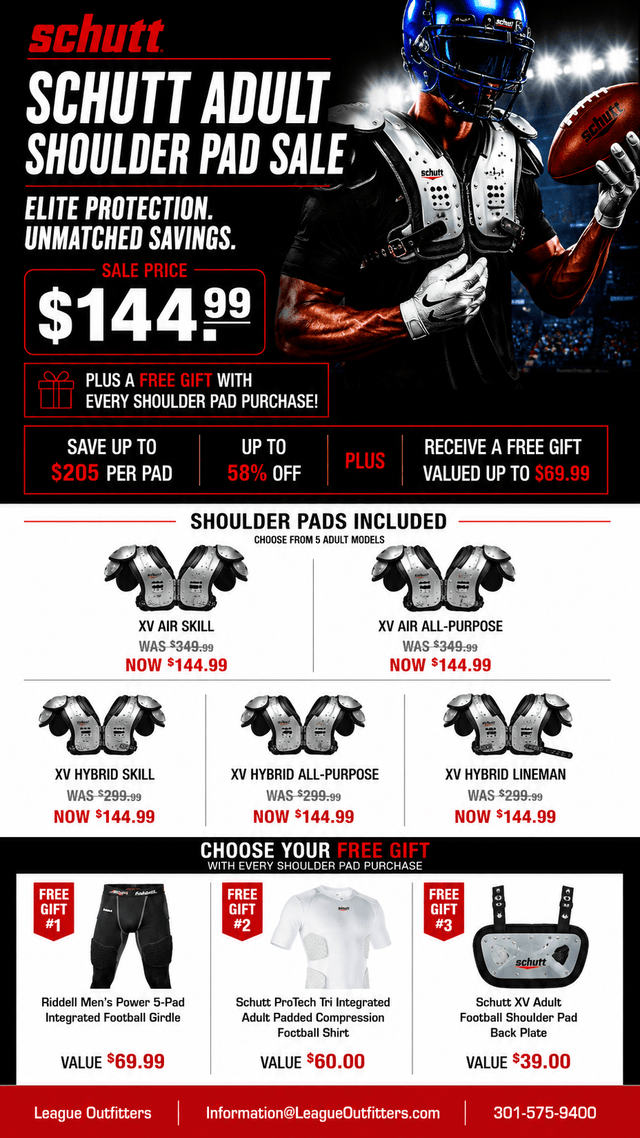 Schutt Elite Shoulder Pad Sale Team Football Uniform Package