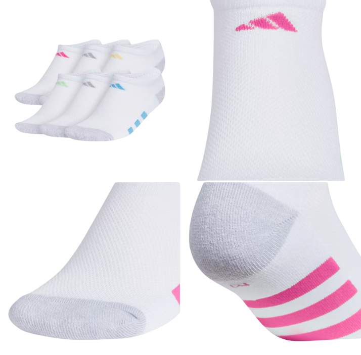 adidas Girl's Athletic Cushioned 6-Pack No Show Socks