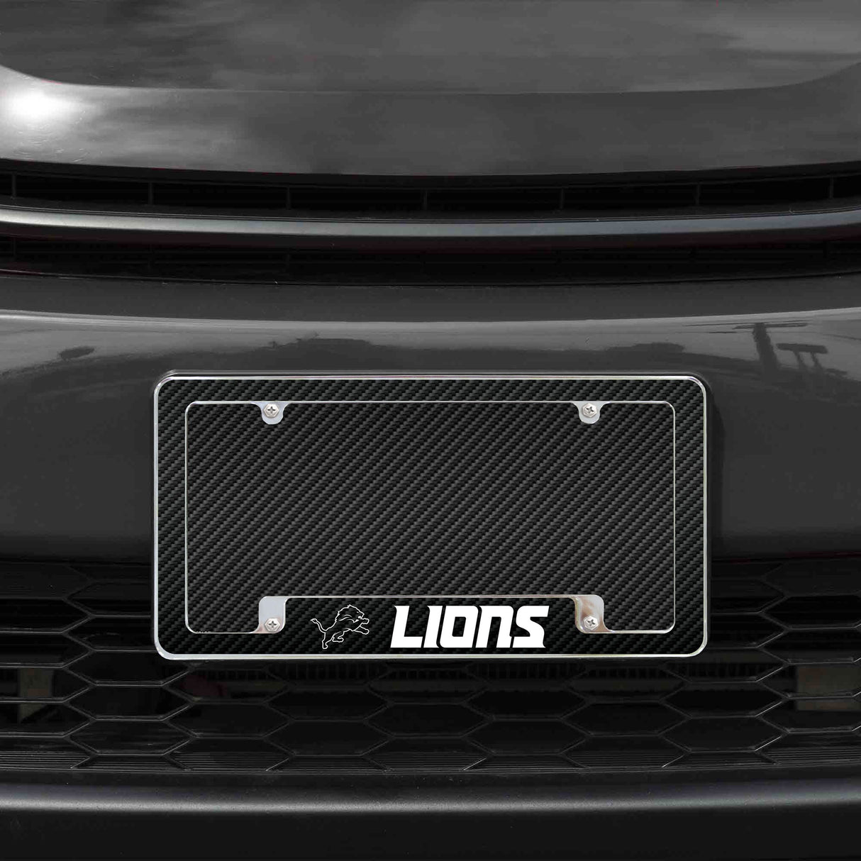 Rico Industries NFL  Detroit Lions Black 12" x 6" Chrome License Plate Frame-1